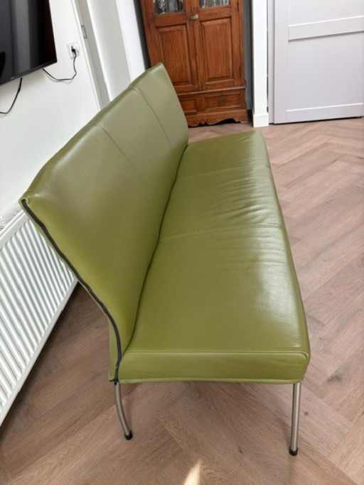 Leren eetkamer bank Fonk in olijfgroen