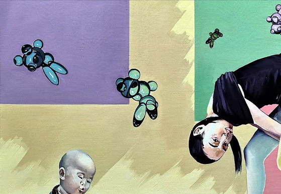 Original Oil Painting Pop Art Symbolism Equilibrium Part 2, Paintings & Drawings, Canvas, Pink, Figuratief (photo 4 of 7)
