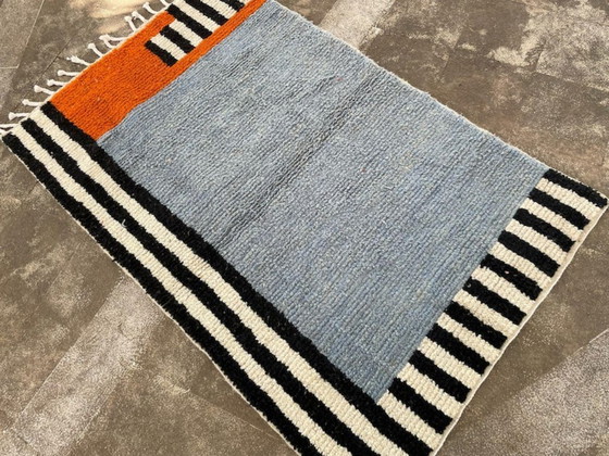 Image 1 of Handwoven Moroccan Berber Rug: Blue Geometric Wool Carpet 2X3m