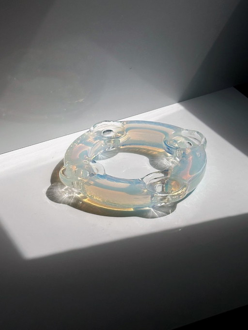 Murano kandelaar opaal glas Iridescent Opalina Filigrana 60s Mid Century Mond geblazen