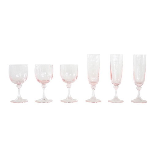 Set roze glazen, Frans design, jaren 70, gemaakt in Frankrijk.