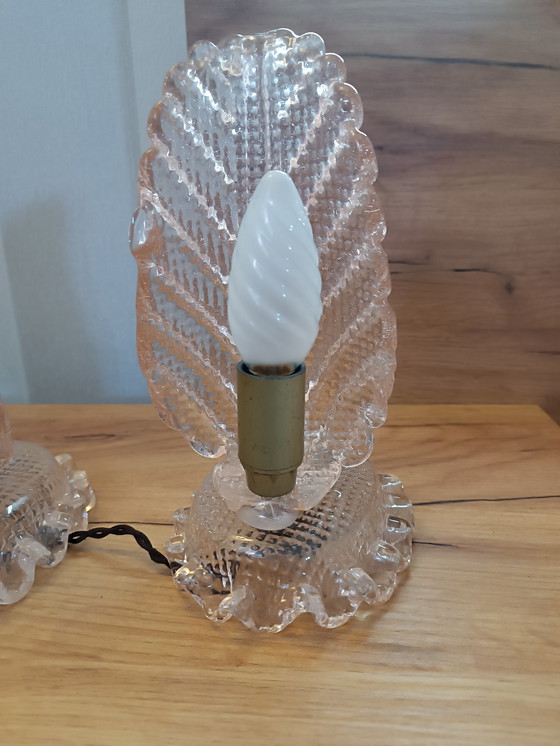 Image 1 of Seltenes Paar „Foglia“-Tischlampen von Barovier & Toso – Muranoglas – Rosa, 1960er Jahre