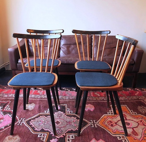 Ensemble de 4 chaises de salle à manger de style Mid-Century avec housses d'assise bleu marine, années 1960