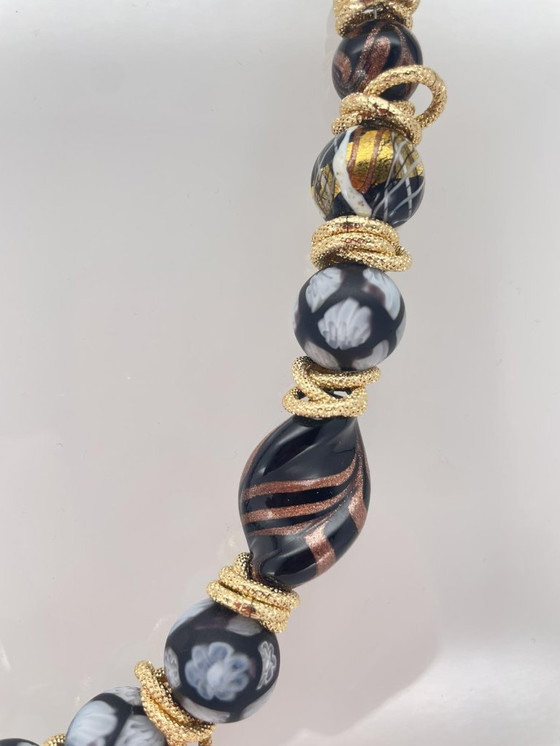 Image 1 of Murano glazen halsketting met 24-karaats bladgoud – Murrine – Aventurijn