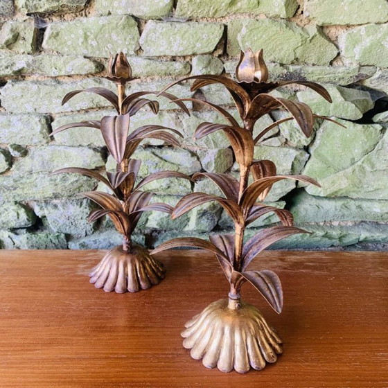 Image 1 of Coppia di candelabri in foglia d'oro degli anni '60