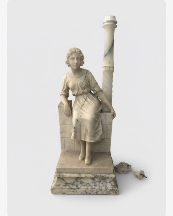 Art Deco Statuary Alabaster Lamp, 1920/30, Italy – Table lamps, Stone, Marble (photo 5 of 9)