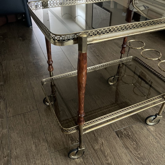 Image 1 of Carrello bar in ottone anticato e legno