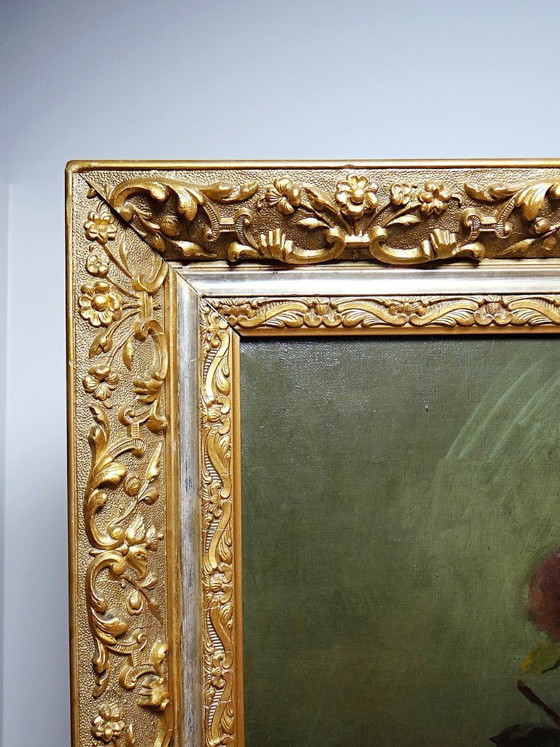 Image 1 of Large antique oil painting on canvas, bouquet of roses, signed, circa 1890-1910