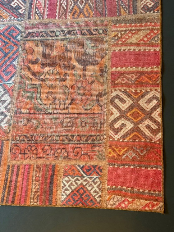 Patchwork-Teppich mit anatolischen Motiven – Wolle auf Baumwolle – 290 × 200 cm – Teppiche & Läufer, Wool (photo 3 of 8)