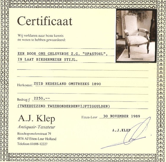 Image 1 of Antica sedia da nonno in stile tardo Biedermeijer, ca. 1890, con rapporto di valutazione