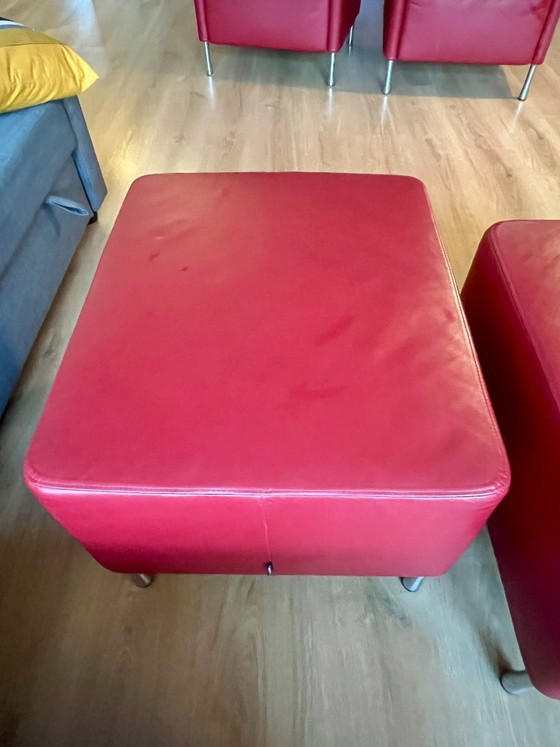 Image 1 of Gelderland Lucca 6772 – 2 fauteuils en cuir + 2 poufs – Cuir rouge