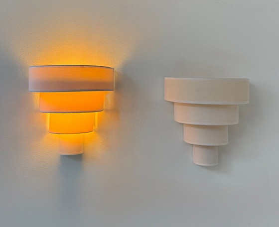 Image 1 of Paire d'appliques vintage, tissu beige, Arlus France 1980