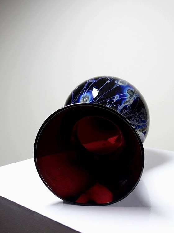 Image 1 of Large vintage purple art glass vase with silver inclusions