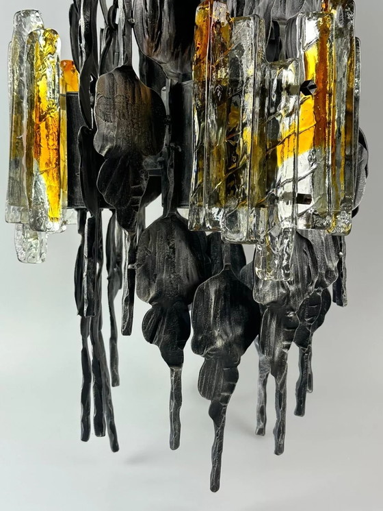 Image 1 of 60s 70s Brutalistische kroonluchter plafondlamp Tom Ahlström & Hans Ehrlich