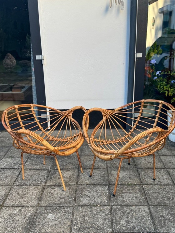 Image 1 of Fauteuils italiens en métal et en rotin MCM