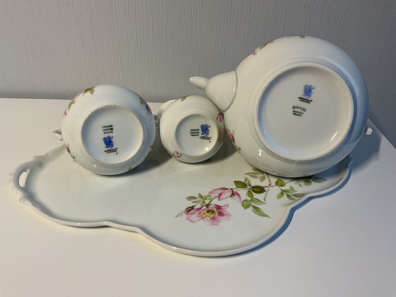 Image 1 of Porcelain tray with teapot, cream jug and sugar bowl (Limoges)