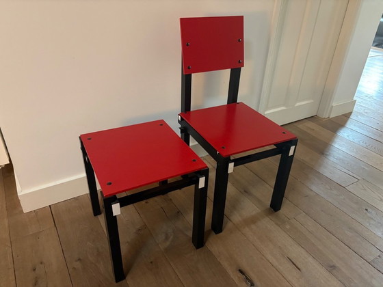 Image 1 of original Rietveld Originals Military Chair with matching Military Stool,