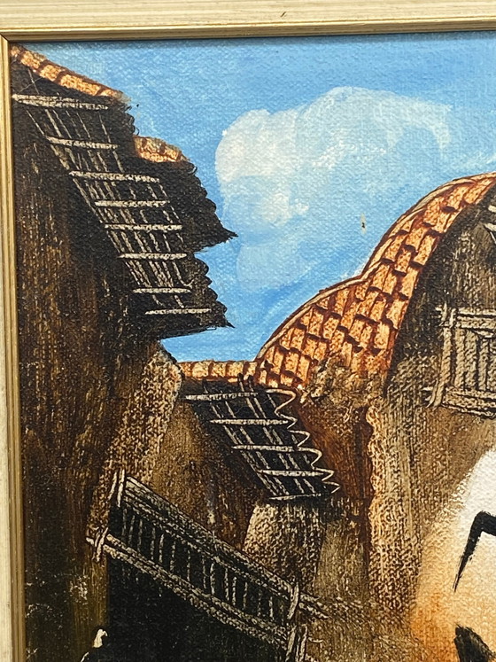 Peruvian Costumbrista painting on canvas, Andean street scene, Centro Artesanal Magdalena, Lima (photo 5 of 9)