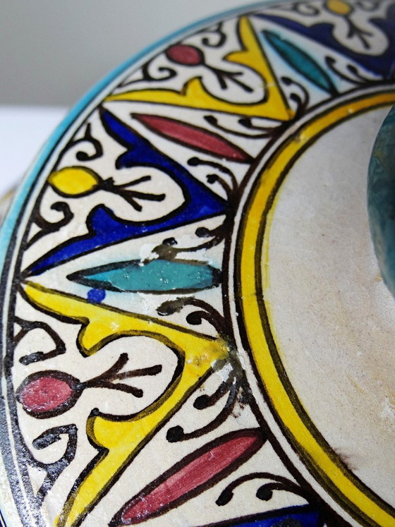 Grote oude Fes Jobbana van polychroom faience, Marokko 20e eeuw – Vintage, Decoratieve objecten, Ceramic (photo 7 of 15)
