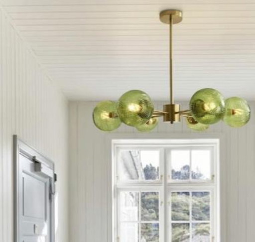 NOUVEAU Lustre Anthropologie style milieu du siècle, doré et vert