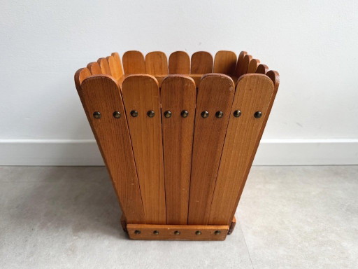 1x Vierkante Vintage Papierbak / Prullenbak Van Hout – decoratie, Metal, Wood