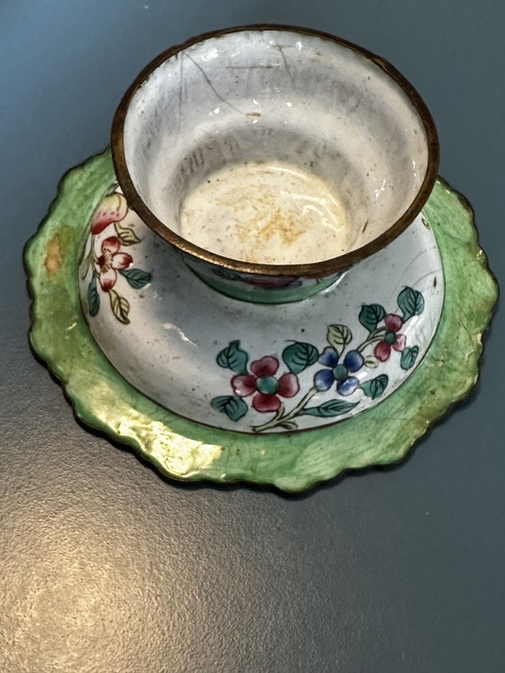Coppia di Coppe su Piedistallo in Rame Smaltato di Canton – Cina – Fine XVIII Secolo (photo 5 of 14)