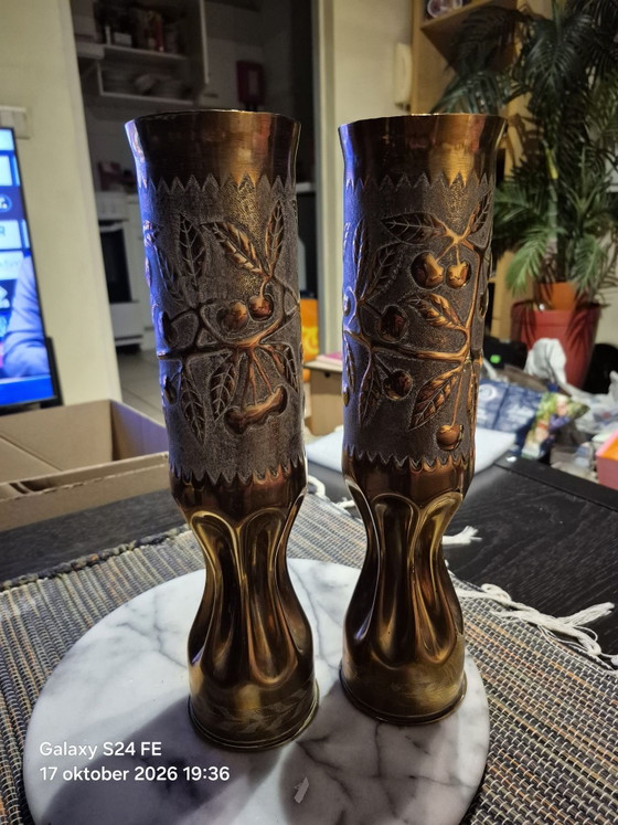 Pair of copper cannon shells from the First World War – Vases, Brass (photo 2 of 8)
