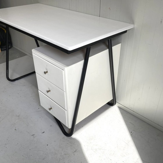Vintage Bauhaus Style Bureau Jaren 60 Wit Zwart – Metal (photo 6 of 8)