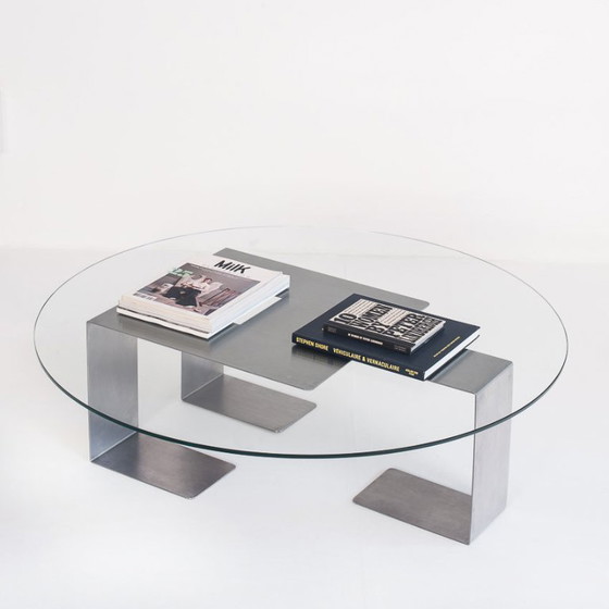 Vintage coffee table. Designed by Jean-Pierre Mesmin for Bioject. Mexico, 1970s., Glass, Metal, Transparent (photo 2 of 12)