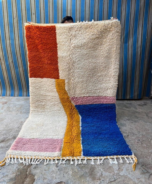 Tapis Beni Ouraine Tissé Main Artisanale Traditionnelle 150/260 Cm – Aime Té, vloerkleden en tapijten, Wool