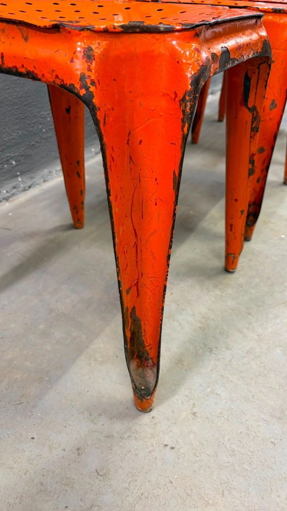 Image 1 of Set van vier industriële metalen eetkamerstoelen van Joseph Mathieu, gelakt staal, jaren 1920, Frankrijk