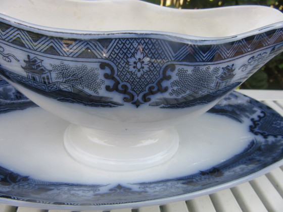 Image 1 of ANTIEKE PORSELEINEN JUSKOM SHANGHAI blauw wit