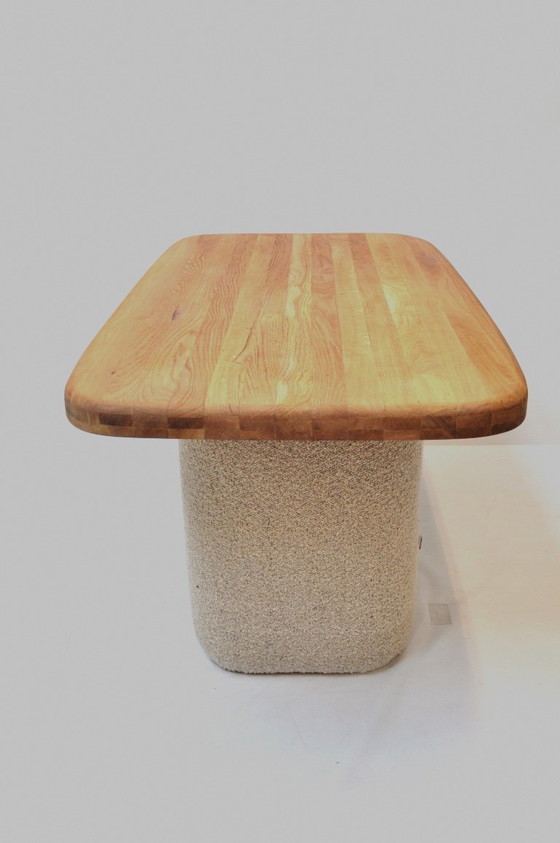unieke sculpturale eetkamertafel van eikenhout en wol, zachte zaken, Eettafels, Bruin, Modern (foto 2 van 9)
