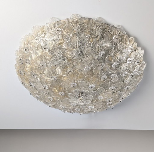 Barovier & Toso Murano Goldstaubglas Blumen Deckenleuchte, 1960er