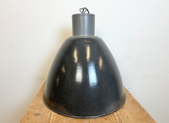 Image 1 of Large Dark Grey Enamel Industrial Factory Lamp from Elektrosvit, 1960s