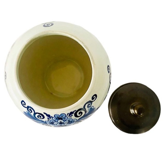 Image 1 of Vaso da tabacco blu Delft 1950 Fabbrica di ceramica di Velsen