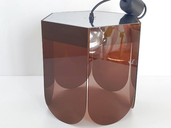 Image 1 of Vintage 1960s Pendant Light, Smoked Plexiglas & Chrome Steel, 60s Space Age