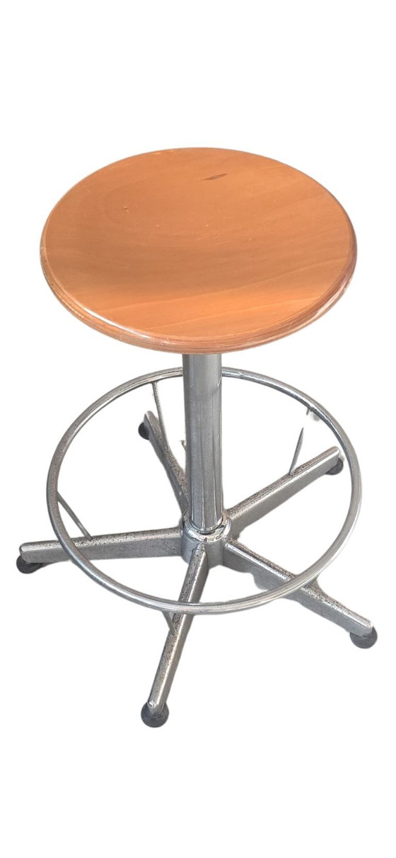 Image 1 of Industrial Technical Stool in Wood and Metal (Adjustable)
