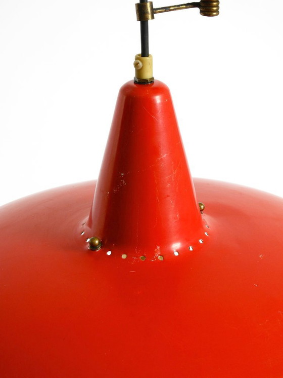 Image 1 of Pendelleuchte aus rotem Aluminium im Mid-Century-Modern-Stil, höhenverstellbar, Italien, 1950