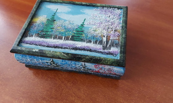 Image 1 of Stone jewelry box. Serpentine and marble stones.