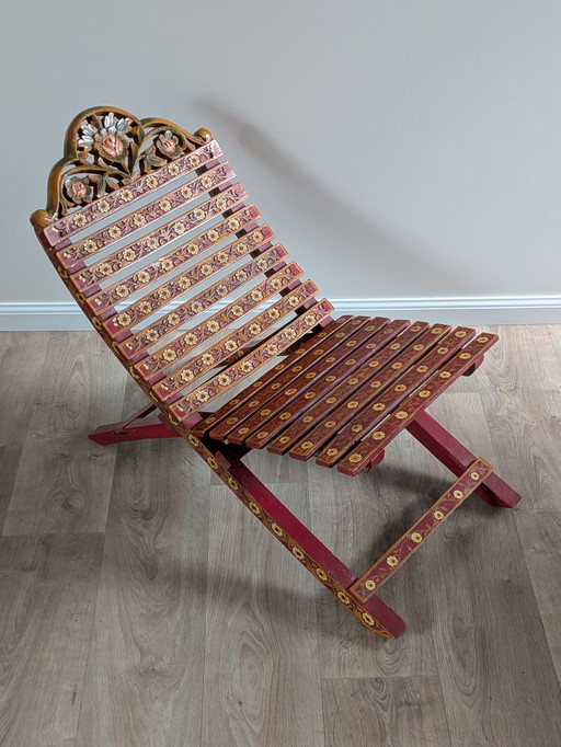 Poltrona pieghevole vintage dipinta a mano – Sud asiatico/pakistano – metà del XX secolo