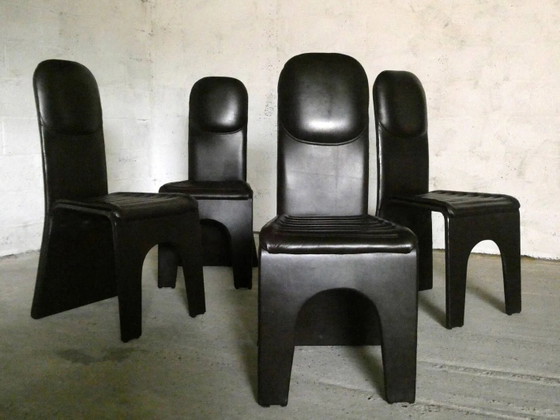 Set aus 4 braunen Lederstühlen, 1970 – Esszimmerstühle (photo 7 of 7)