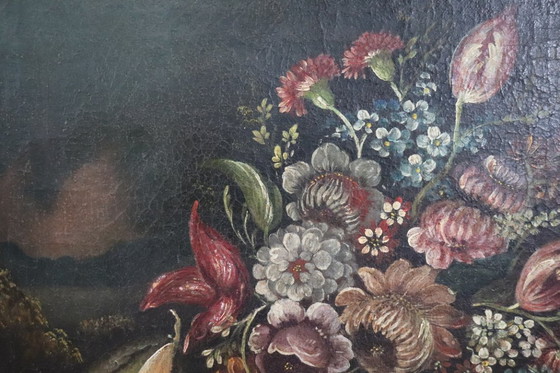 Image 1 of Still Life with Flowers, Antique Oil on Canvas, Italy 18th Century