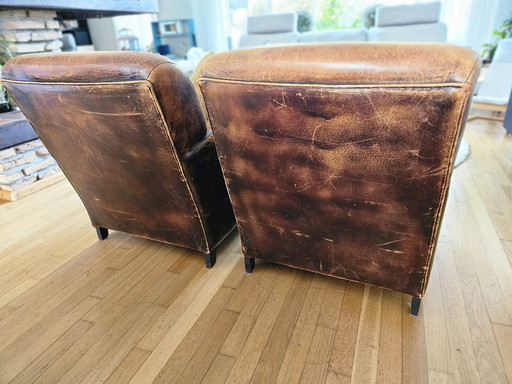 Fauteuils en cuir cognac