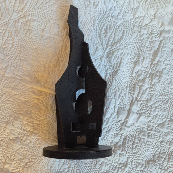 Black Metal Abstract Sculpture – Brutalist Style – 39 Cm (photo 6 of 9)