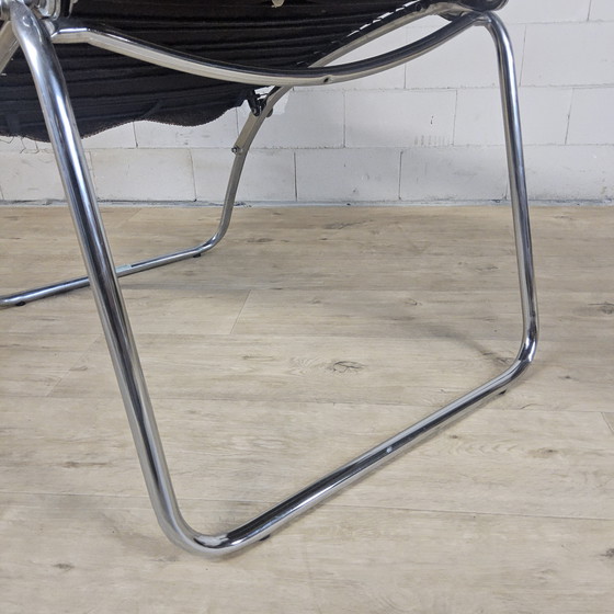 Image 1 of Vintage Verstelbare Relaxfauteuil Chroom / grijs / bruin stof / luie stoel / reclining chair