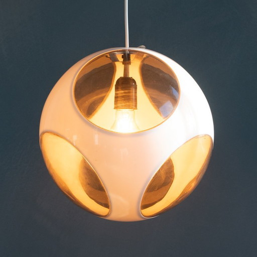 Runde, weiße, riesige Hängelampe im futuristischen Insektenaugen-Design