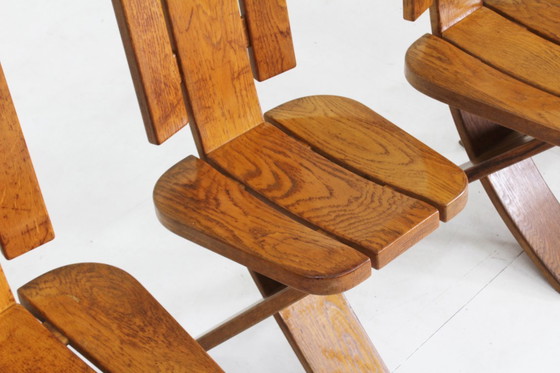 Image 1 of Set van 6 Vintage brutalist eetkamer stoelen jaren 70 Seltz
