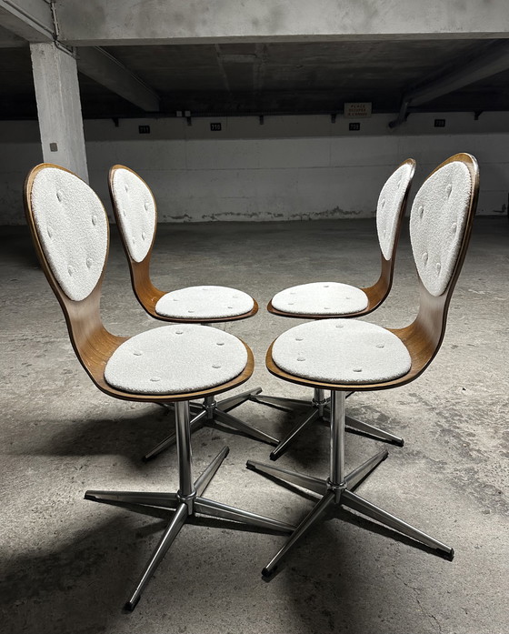 Image 1 of Ensemble de 4 chaises vintage en bois courbé et placage de bois de rose par Elmar Flötotto, Allemagne 1960