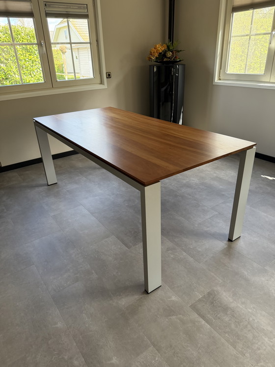 Image 1 of Arco Graphic dining table cherry wood stainless steel frame 190 x 90